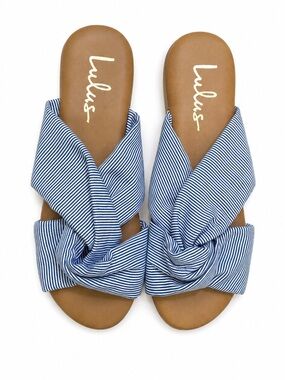 Lulu's Navy & White Striped Twist Slide Sandals